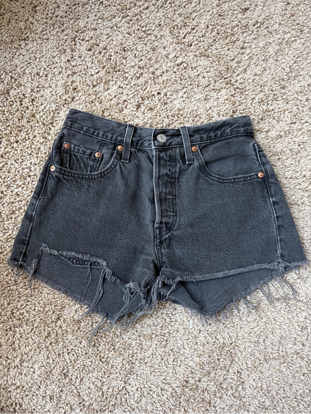 Levi's Black Frayed High-Rise Denim Shorts